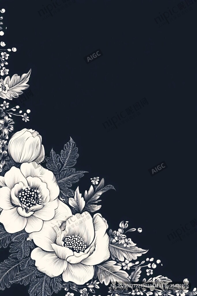 黑白花卉装饰角图