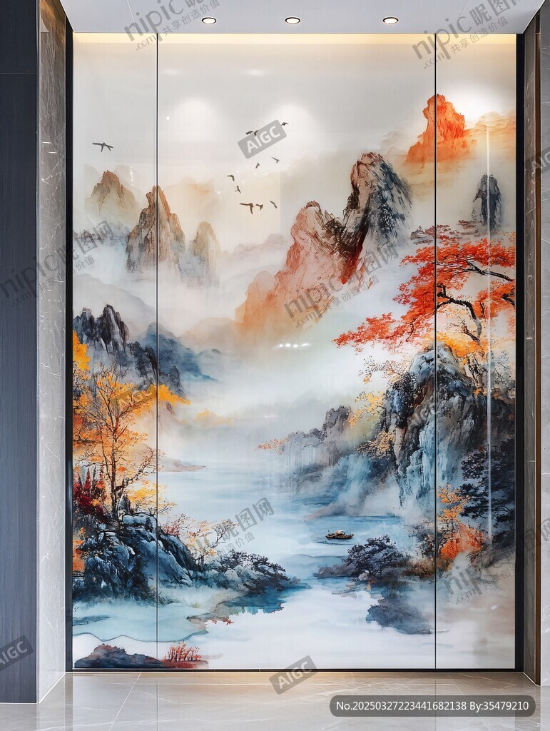 中式山水玄关装饰画意境美