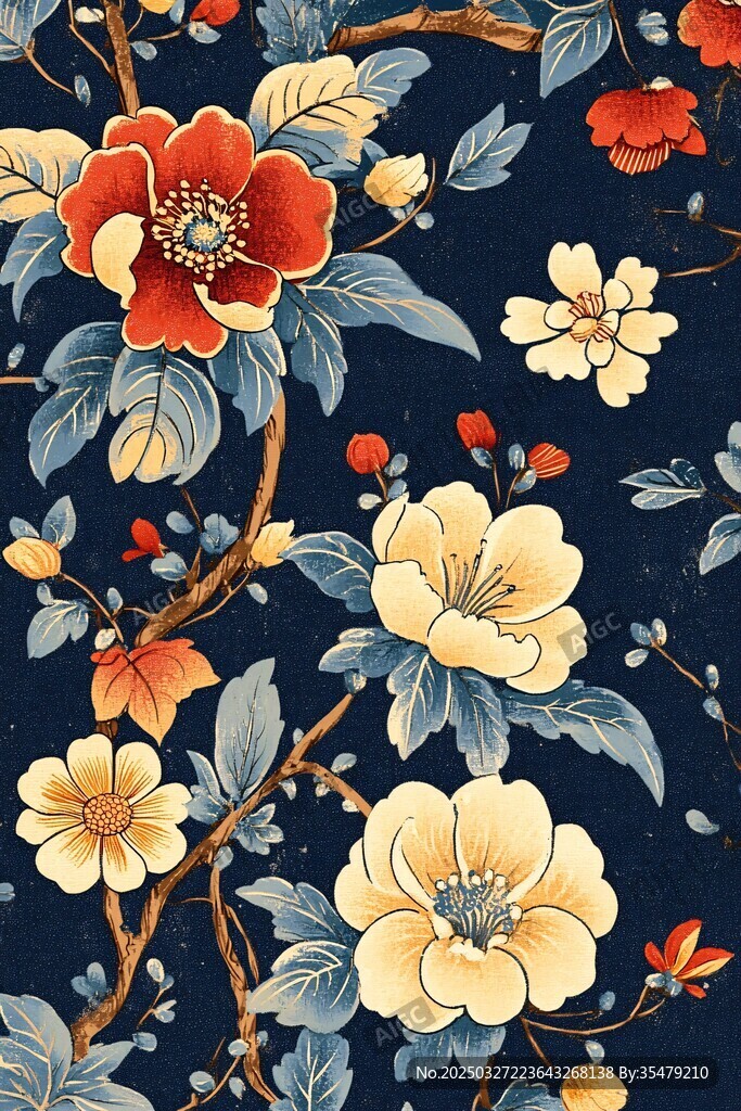 中式花卉图案的典雅织物