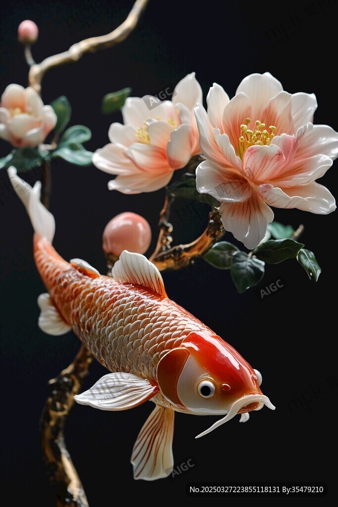 锦鲤伴花摆件 精致典雅