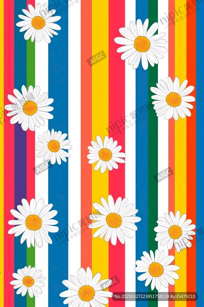 彩色条纹上的雏菊花图案