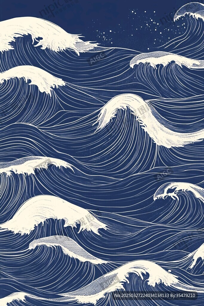 海浪涌动的梦幻深蓝图景