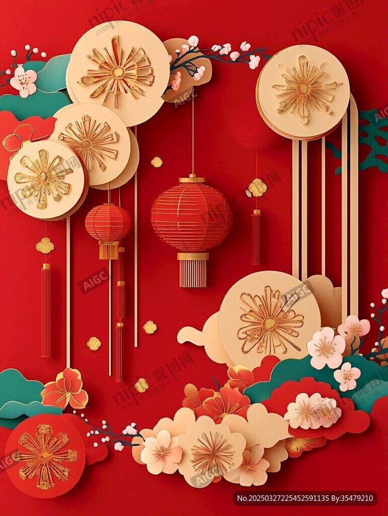 喜庆中式新春装饰插画