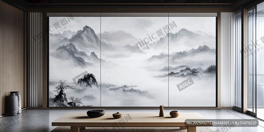 中式山水风茶室优雅空间
