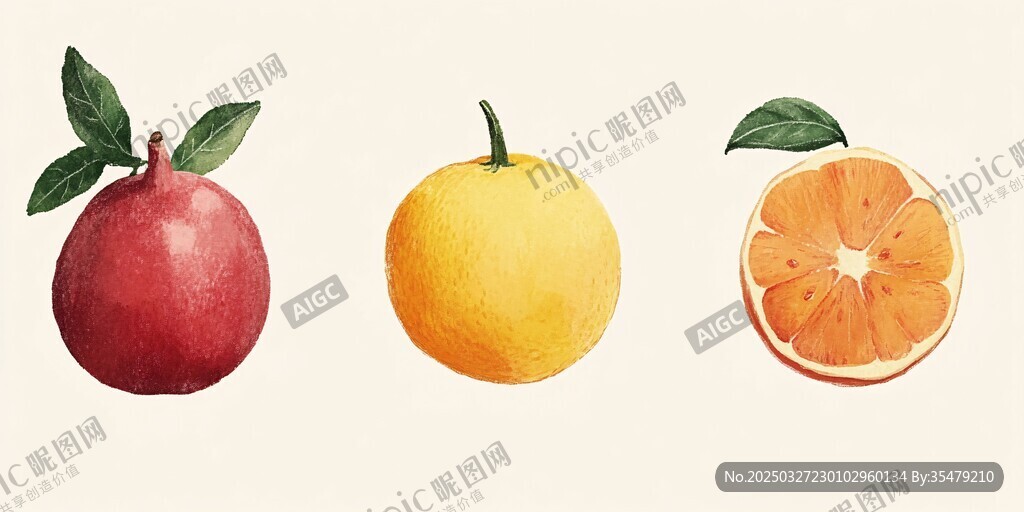 三种水果插画图