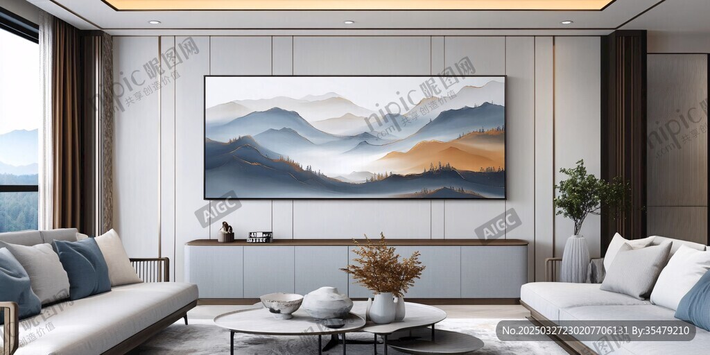 现代简约风客厅山水挂画
