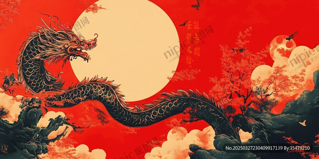 赤龙戏日贺岁图