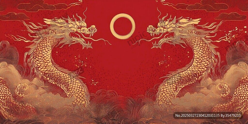 双龙戏珠喜庆国风背景图