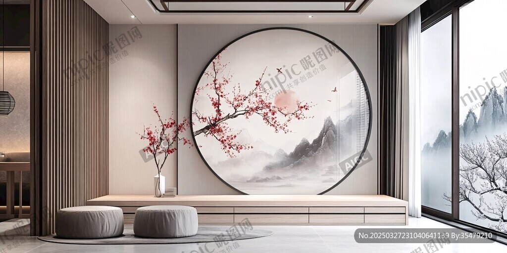 中式客厅的雅致山水装饰画