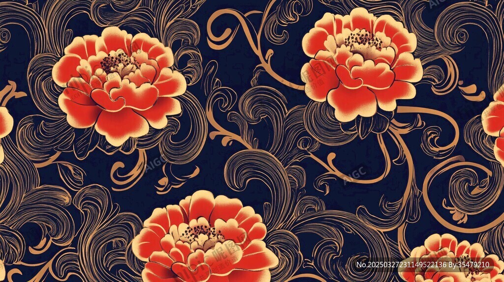 中式牡丹花纹经典图案