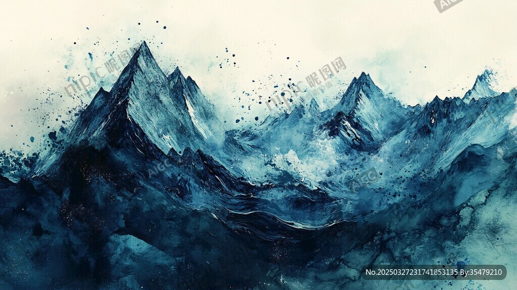 水墨风格山峦艺术画作