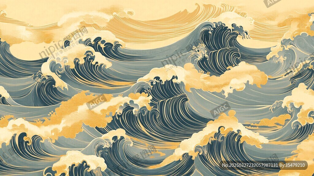 日式风格海浪抽象插画
