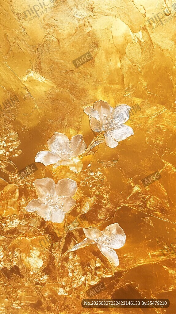金色背景下的剔透花朵