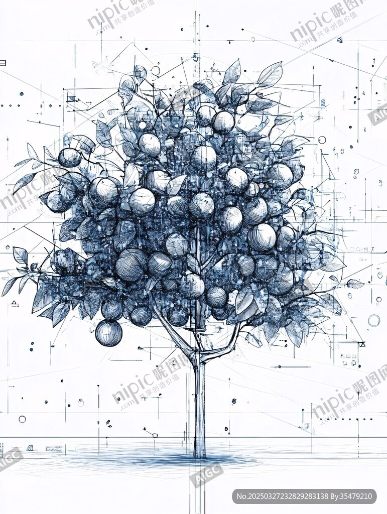 科技风柑橘树创意插画