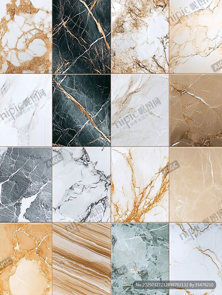 多样大理石纹理瓷砖展示