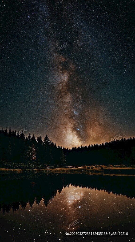 湖畔星空倒影的梦幻美景