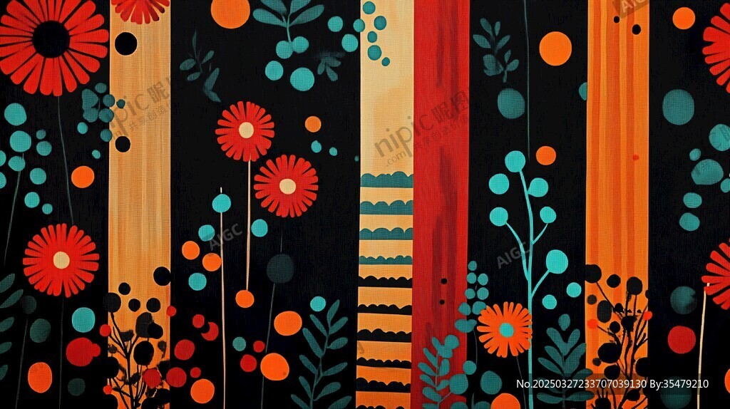 多彩花卉条纹图案背景