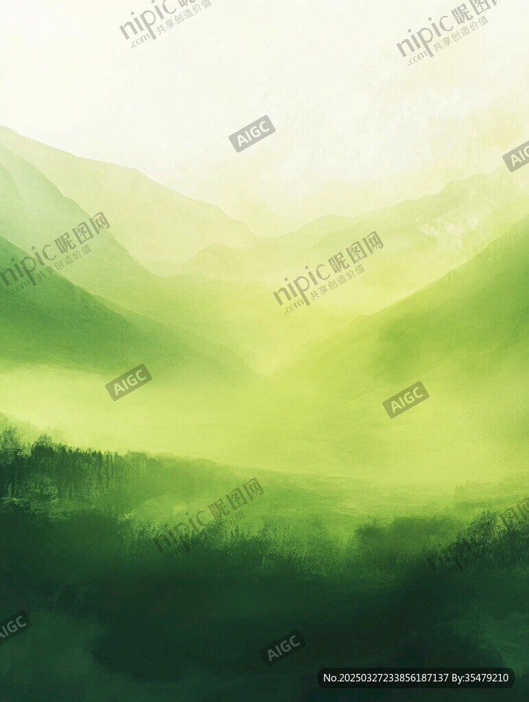 梦幻绿意山间雾景图