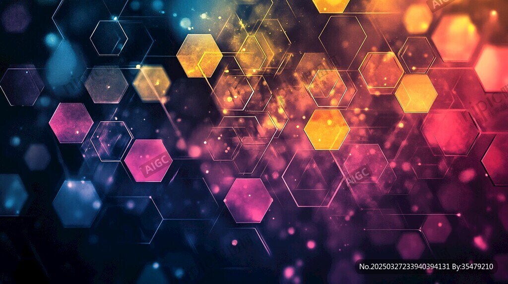 炫彩六边形科技感背景图