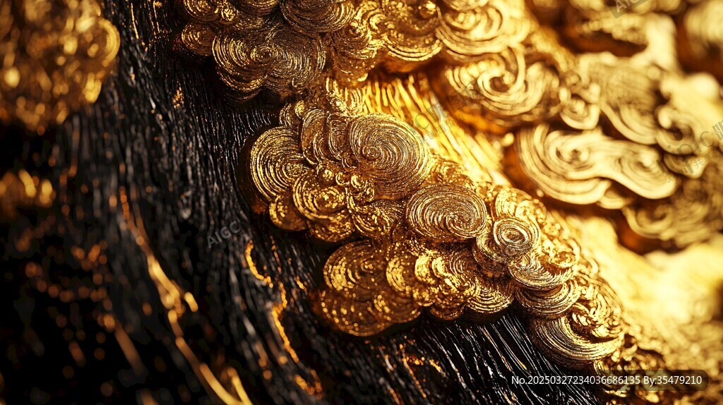 金色云纹雕刻细节特写