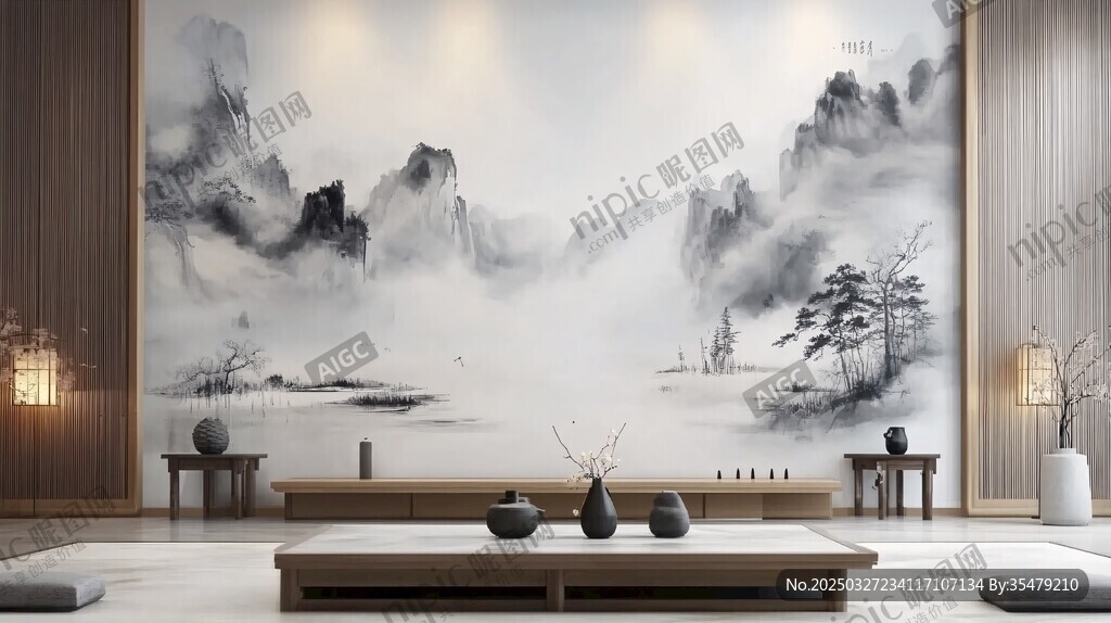 中式山水风客厅背景墙