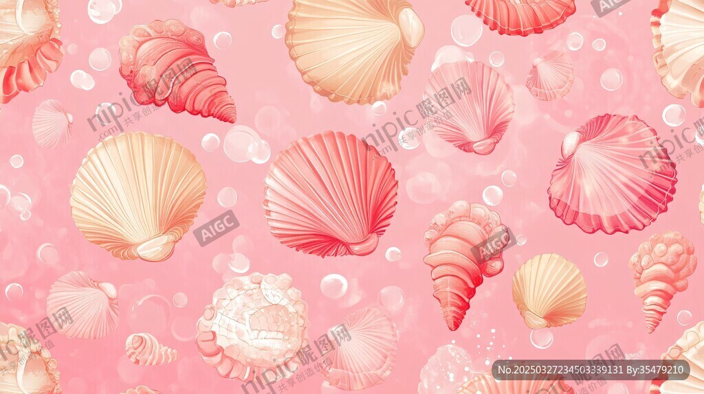 粉色贝壳海洋风无缝图案