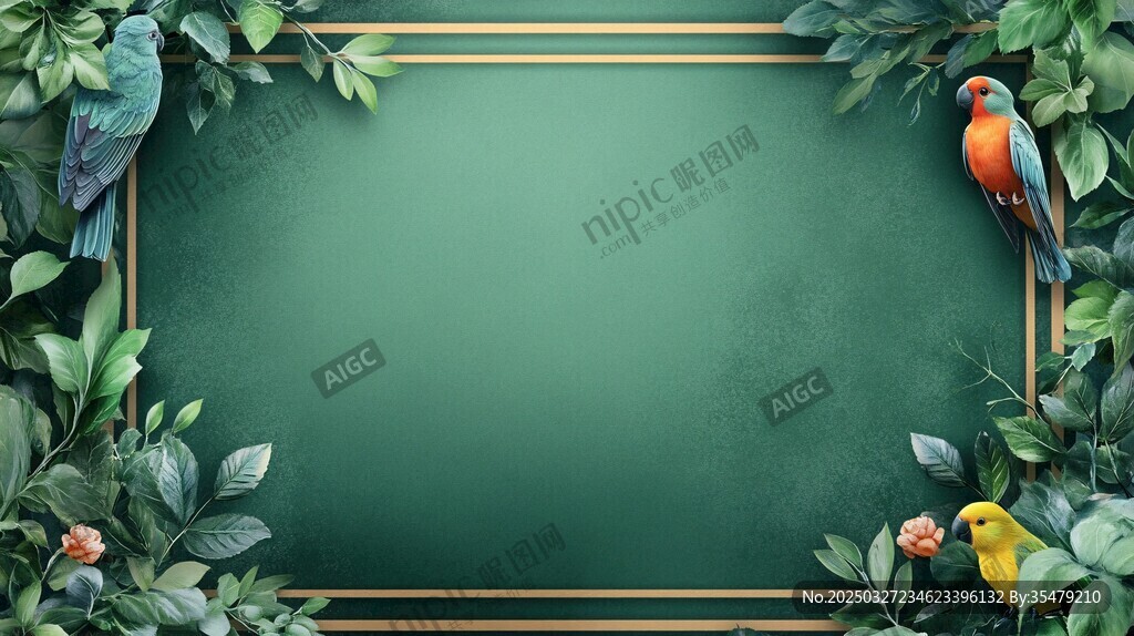 绿幕旁多彩鹦鹉与繁茂绿植