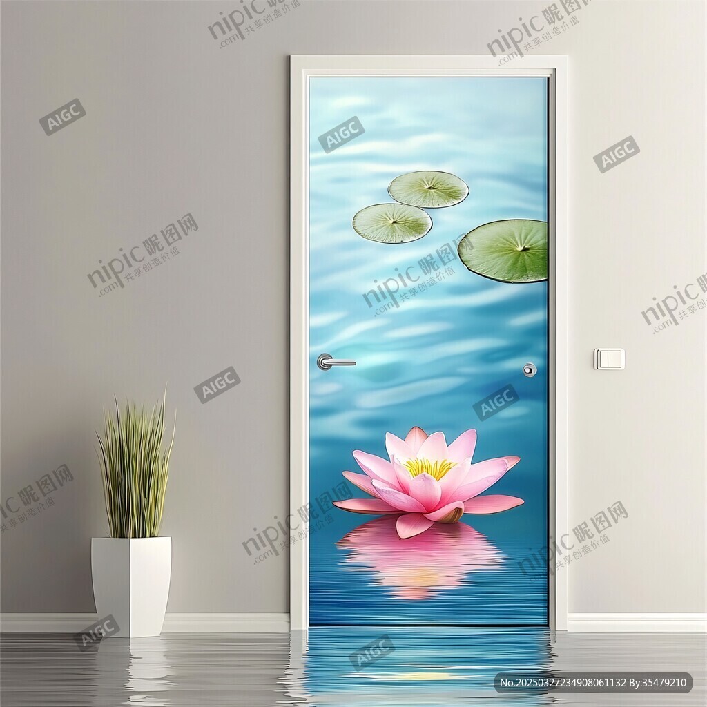 莲花水波纹门贴装饰画