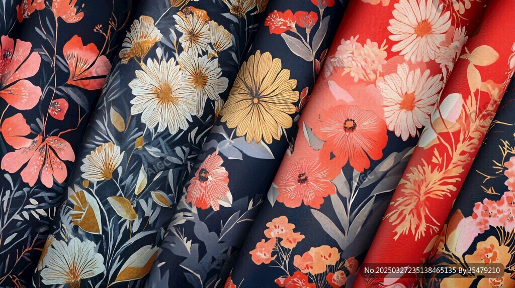 多彩花卉图案布料展示