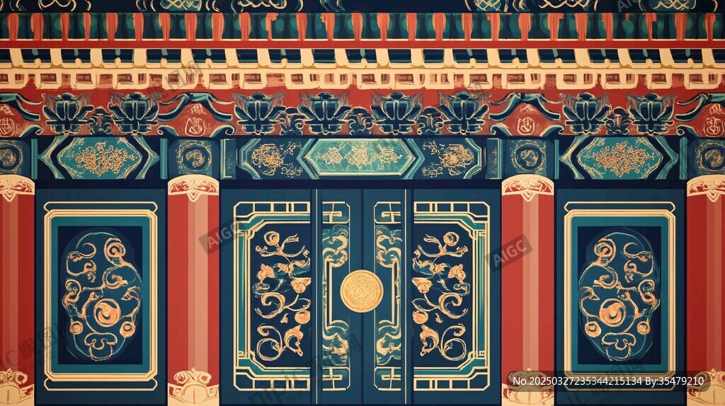 中式古建筑华丽彩绘装饰