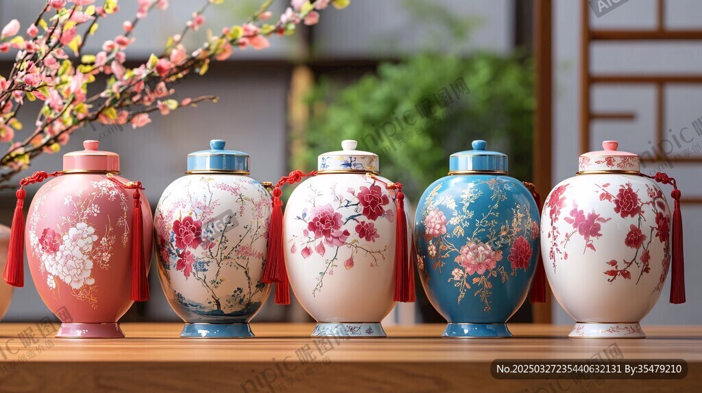 中式精美花鸟纹陶瓷罐