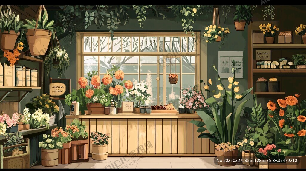 温馨花卉店 绿植繁花满室