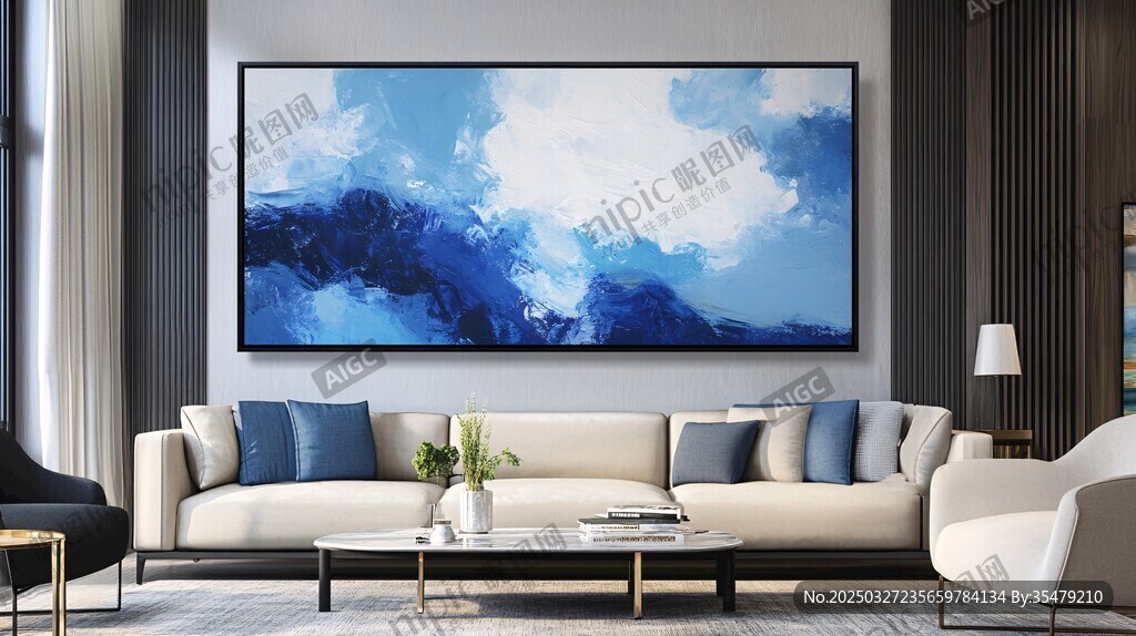 现代客厅的抽象艺术挂画