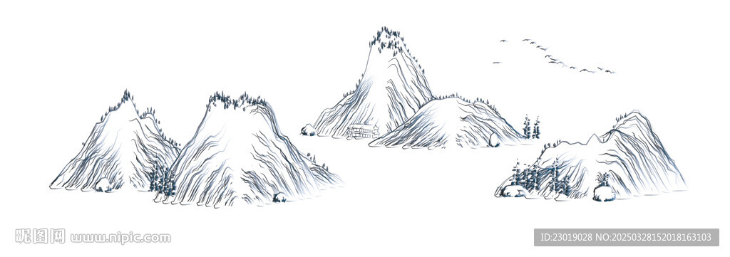 水墨线条山水画