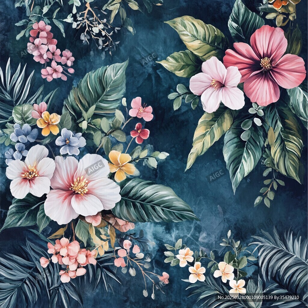 热带花卉植物精美图案