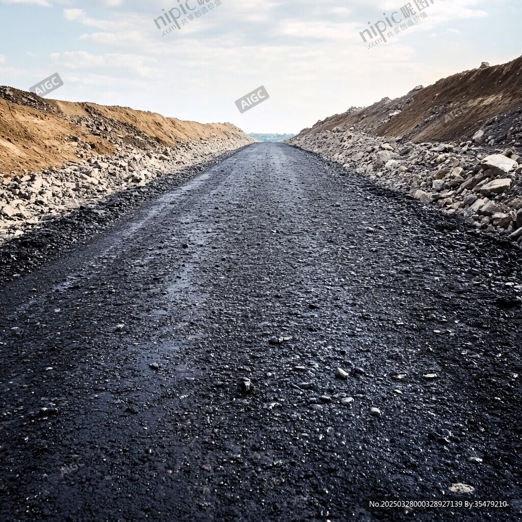 旷野中的黑色碎石道路