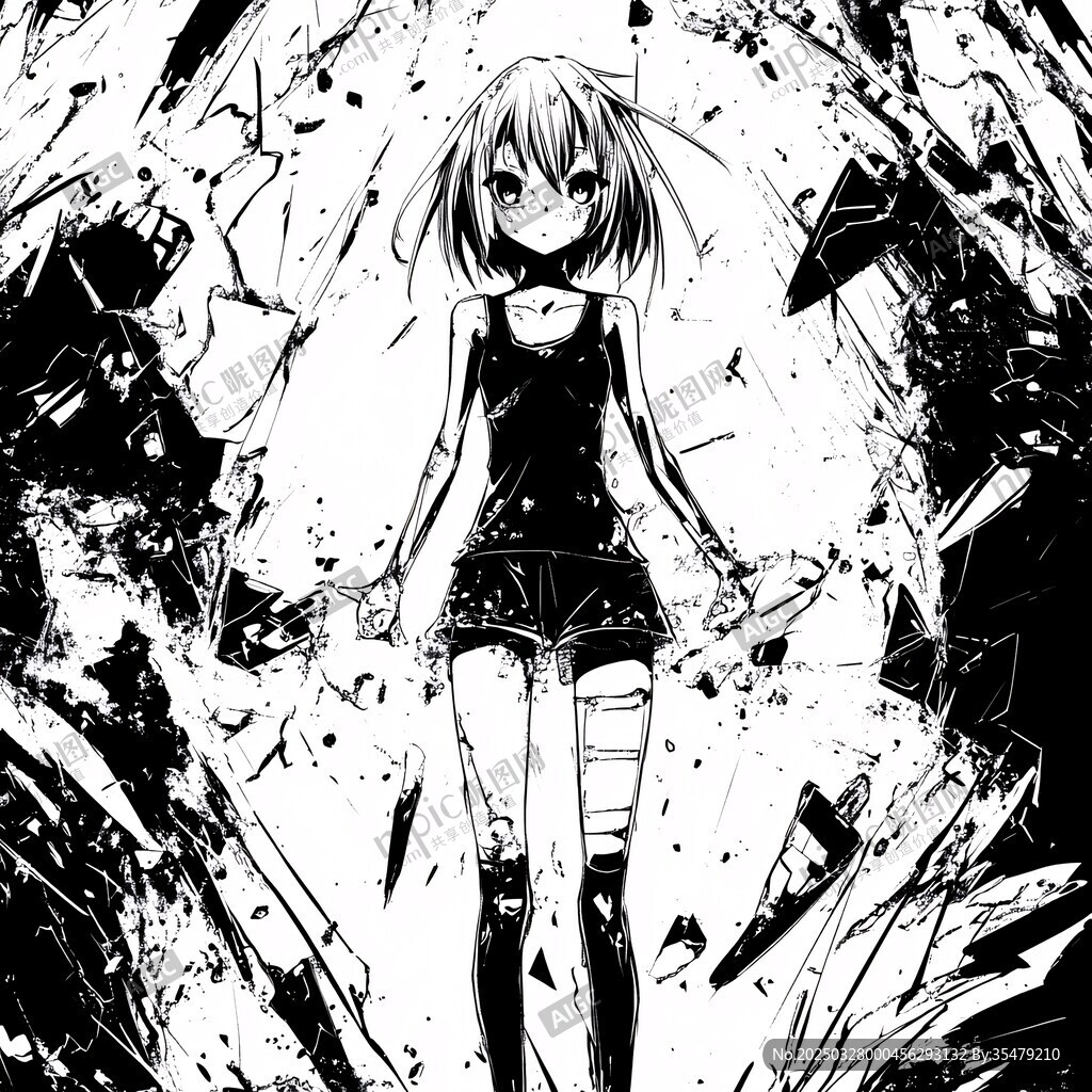 暗黑系动漫少女破碎感画面