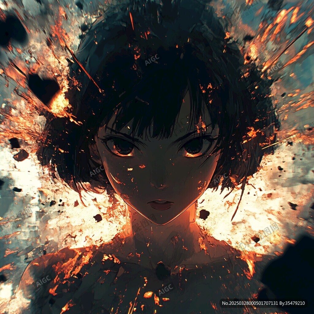 火焰中的动漫少女形象