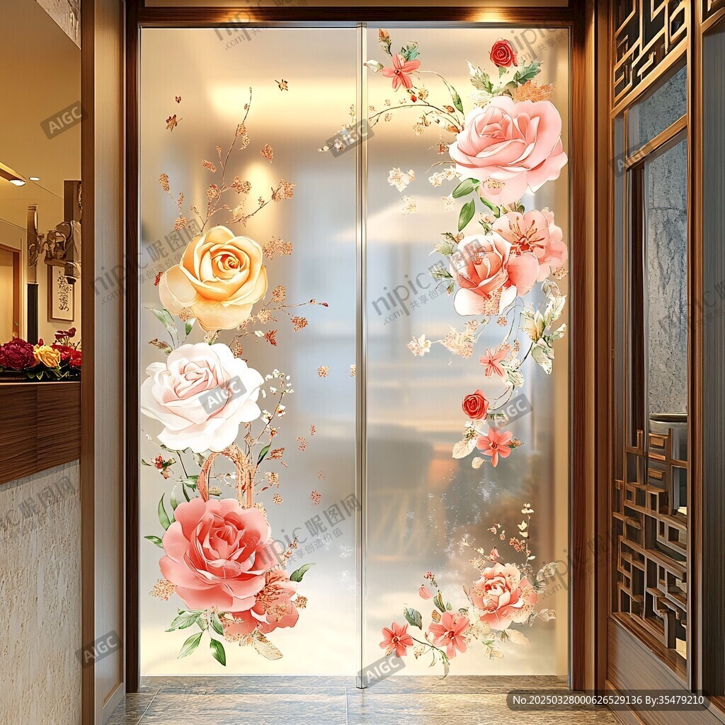 繁花似锦玻璃门装饰画
