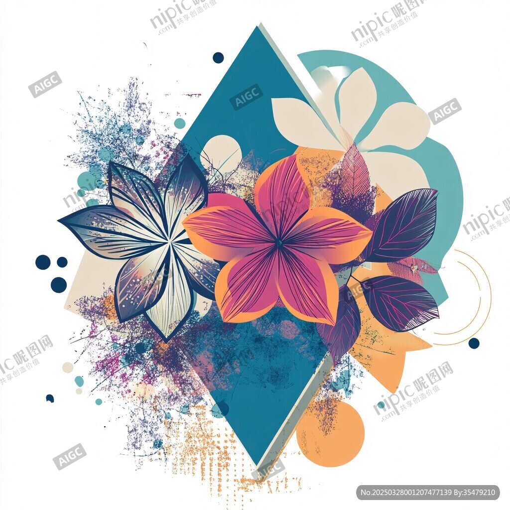 几何花卉抽象艺术插画