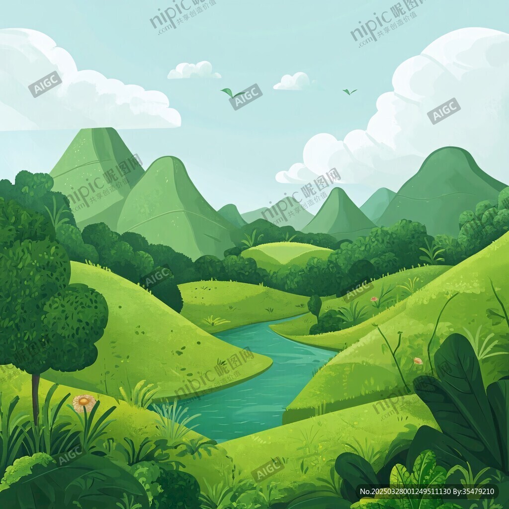 翠绿山野间的清新自然景