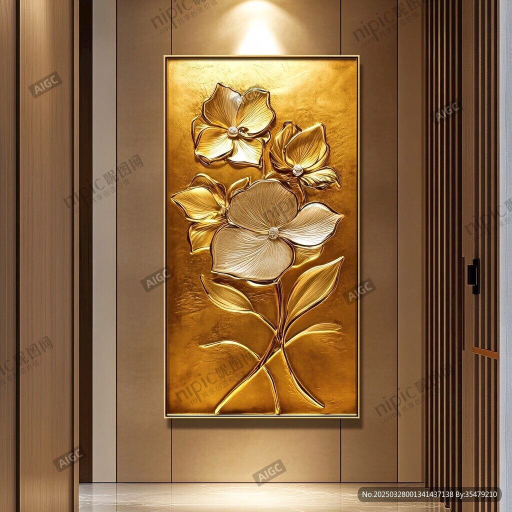 金色立体花卉玄关装饰画