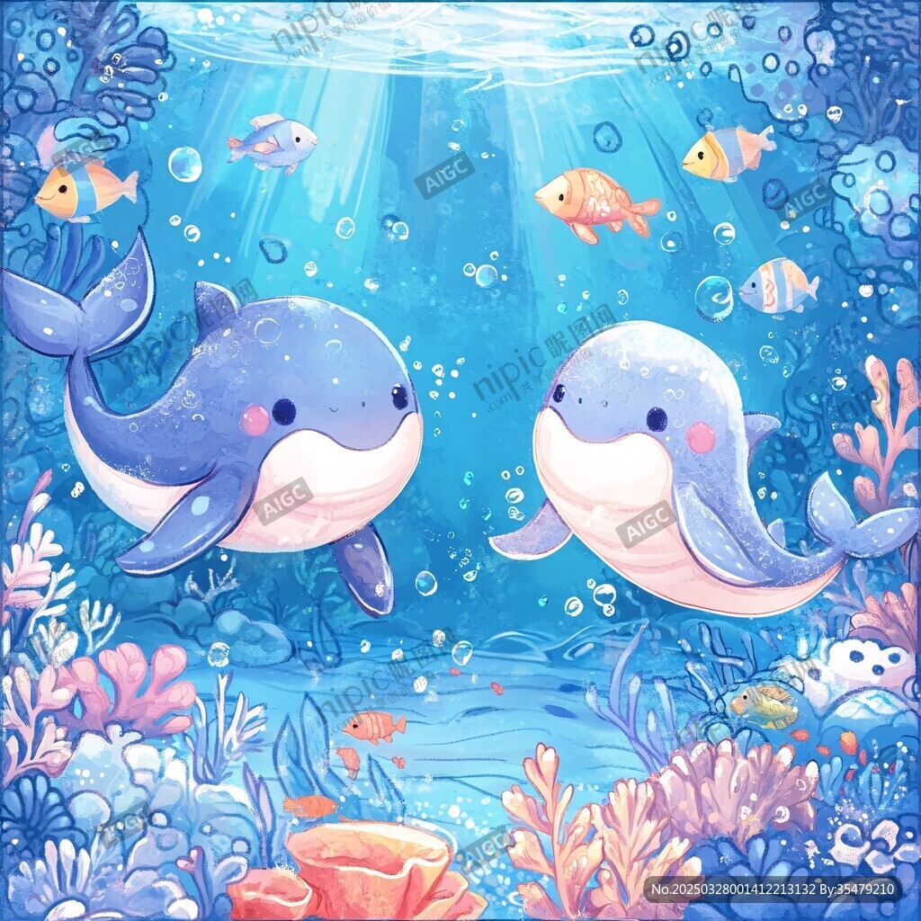 可爱双海豚的海底梦幻世界