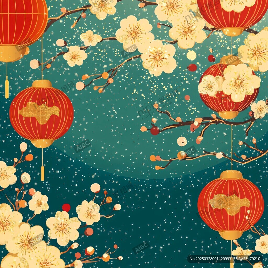 新春灯笼梅花装饰图案