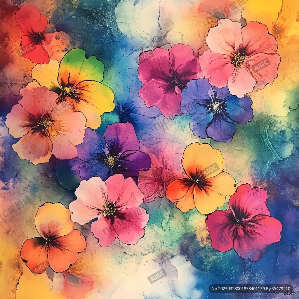 梦幻水彩花卉艺术画作