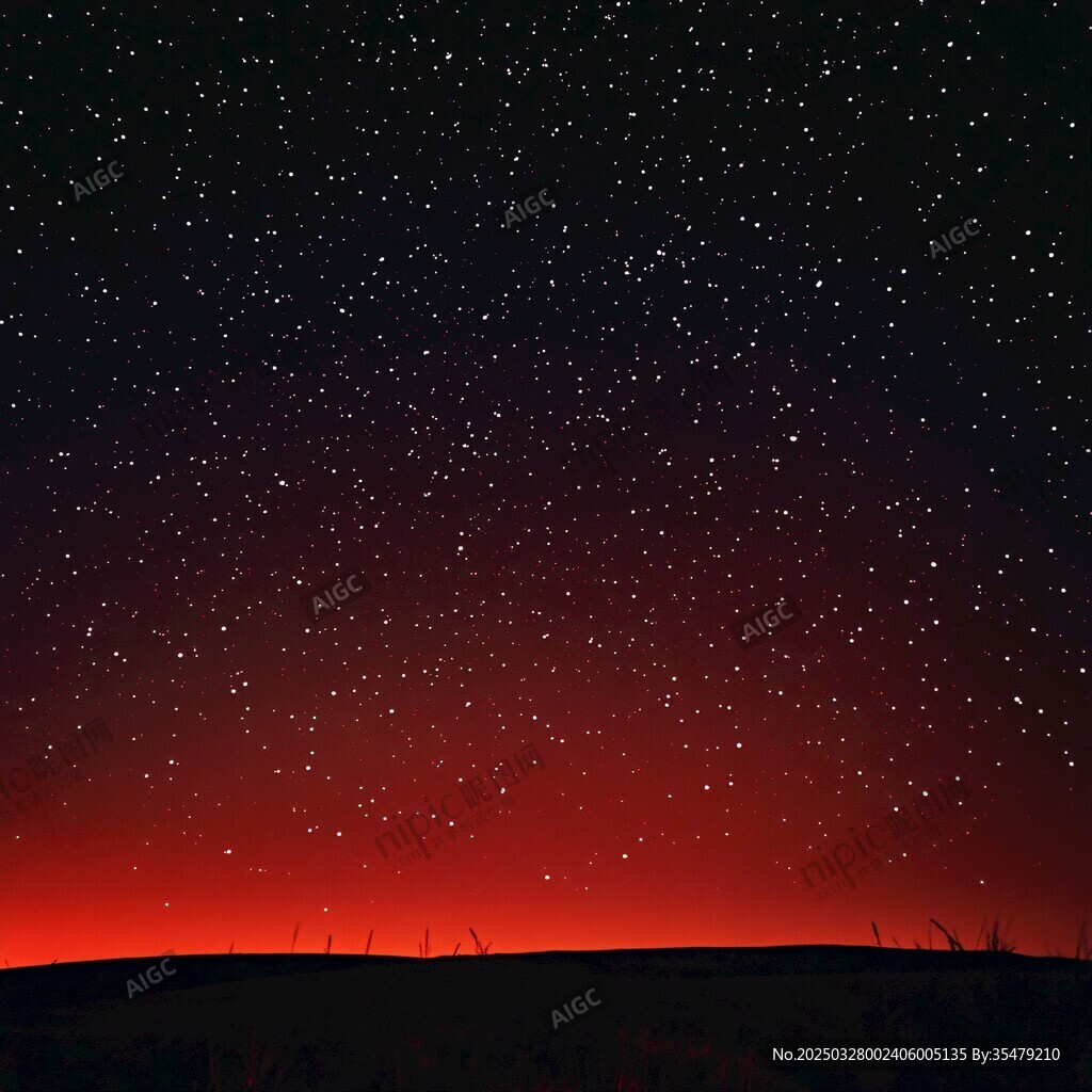 红夜星空下的风车剪影