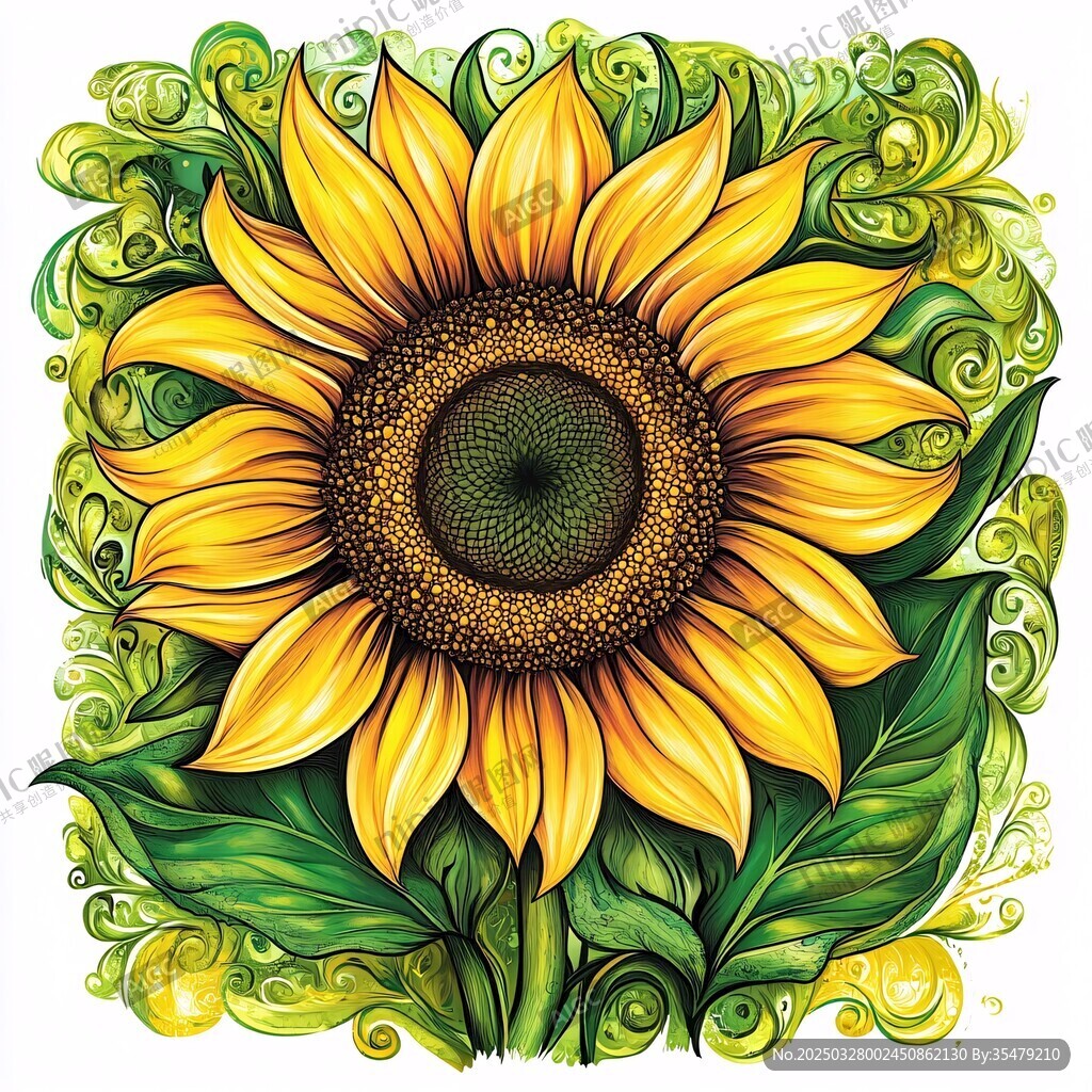 手绘向日葵 活力花卉插画