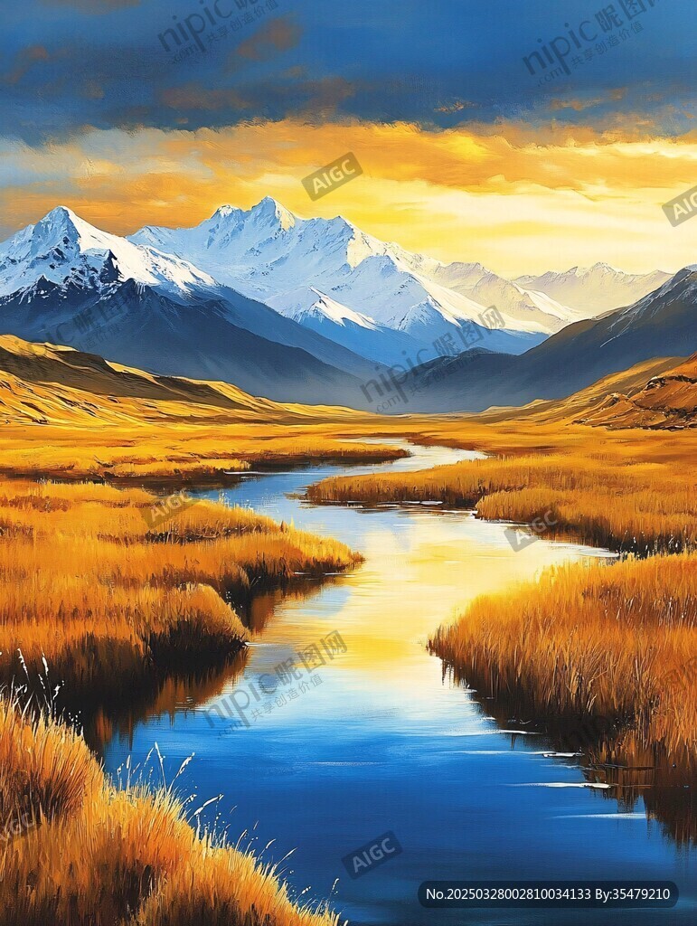 秋日山间溪流壮丽美景