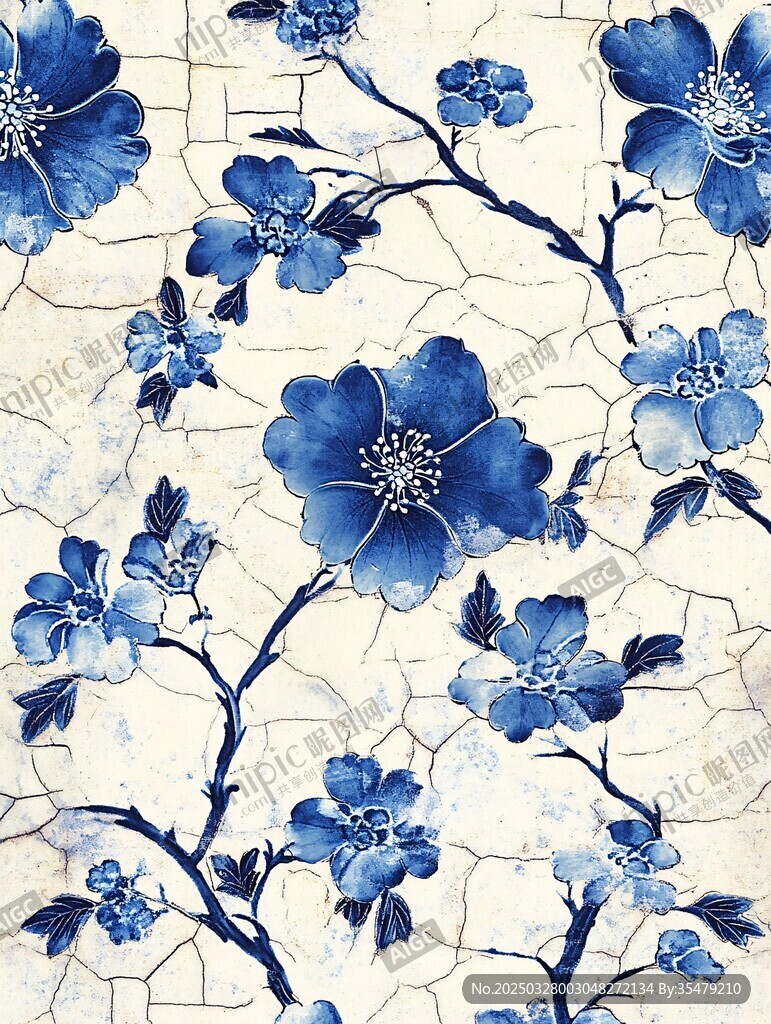 青花瓷花朵裂纹精美图案