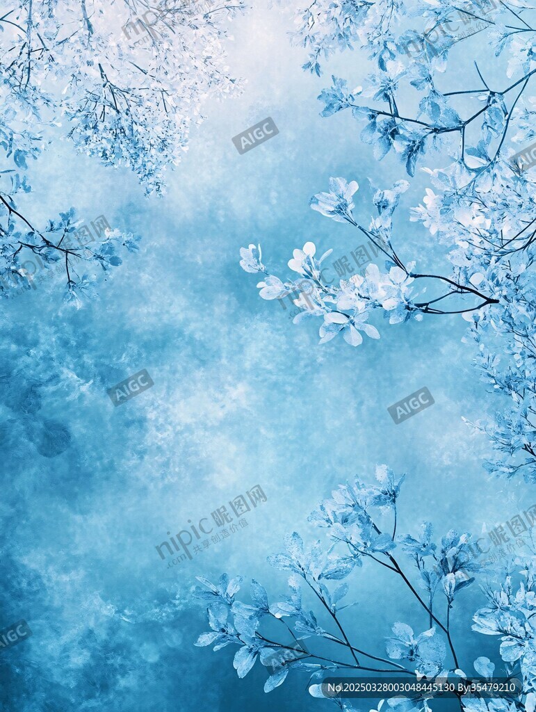 梦幻蓝调春花枝景